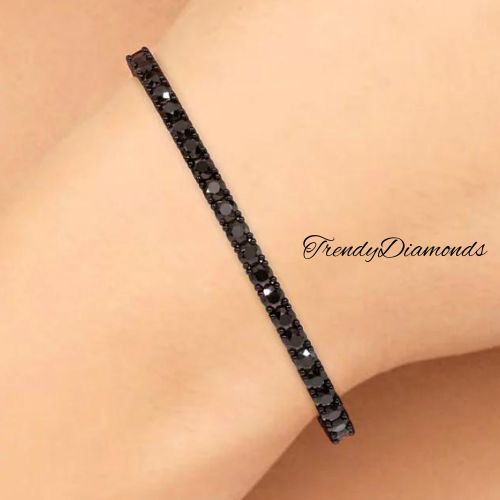 Round Brilliant Black Diamond Eternity Tennis Bracelet set in 14k Black Gold