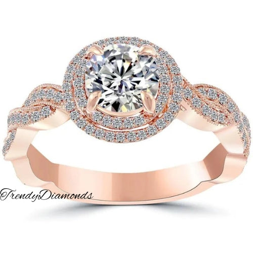 Engagement Ring Vintage Rose Gold Diamond 0.80 F-vs2 Unique 