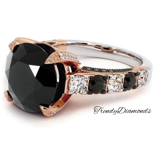 8.18 Carat Certified Natural Black Diamond Engagement Ring 14k Rose Gold