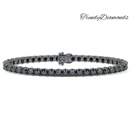 8.50ctw Round Brilliant Black Diamond Eternity Tennis Bracelet set in 14k Black Gold