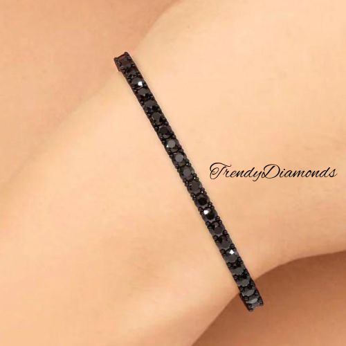 8.50ctw Round Brilliant Black Diamond Eternity Tennis Bracelet set in 14k Black Gold