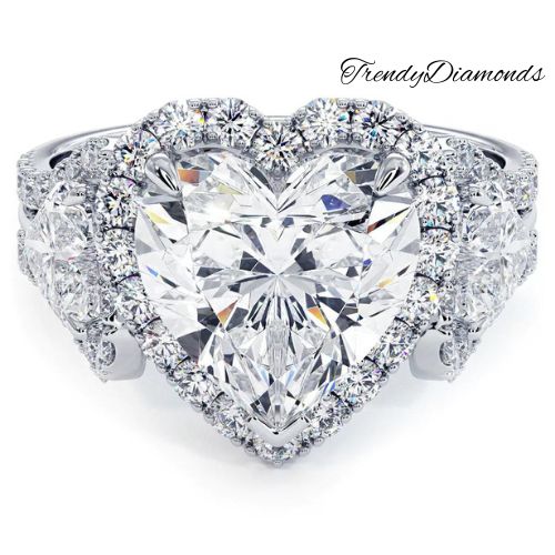 3 Carat Heart Shape Three stone Halo Diamond