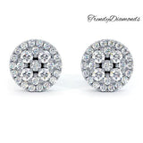 1.00ctw Diamonds Cluster Stud Earrings 14k White Gold