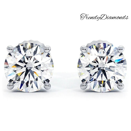 4.00ctw Round Brilliant Diamond Studs Earrings Basket Set in 14k White Gold