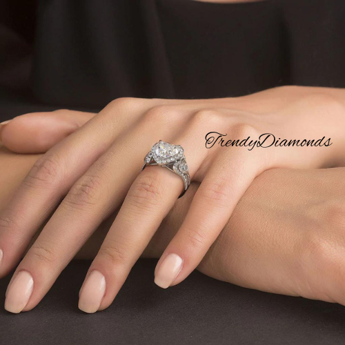 3 Carat Heart Shape Three stone Halo Diamond