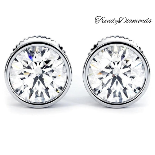 1.50 Carat E-VS Certified Diamond Studs Earrings Bezel Setting 14k White Gold