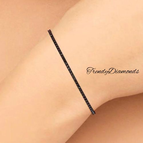 1.80ctw Round Brilliant Black Diamond Eternity Tennis Bracelet set in 14k Black Gold