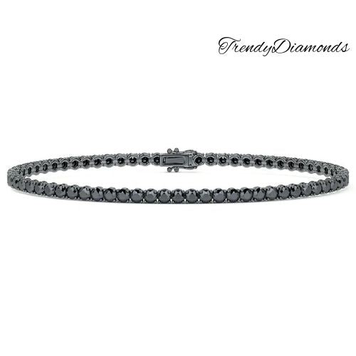 3.25ctw Round Brilliant Black Diamond Eternity Tennis Bracelet set in 14k Black Gold