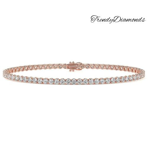 3.25ctw Round Brilliant Diamond Eternity Tennis Bracelet set in 14k Rose Gold