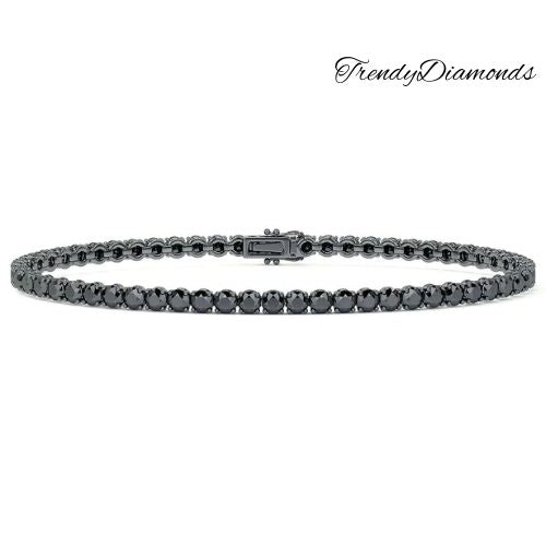 4.25ctw Round Brilliant Black Diamond Eternity Tennis Bracelet set in 14k Black Gold