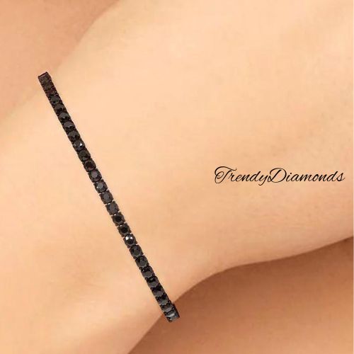 4.25ctw Round Brilliant Black Diamond Eternity Tennis Bracelet set in 14k Black Gold