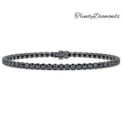 5.50ctw Round Brilliant Black Diamond Eternity Tennis Bracelet set in 14k Black Gold