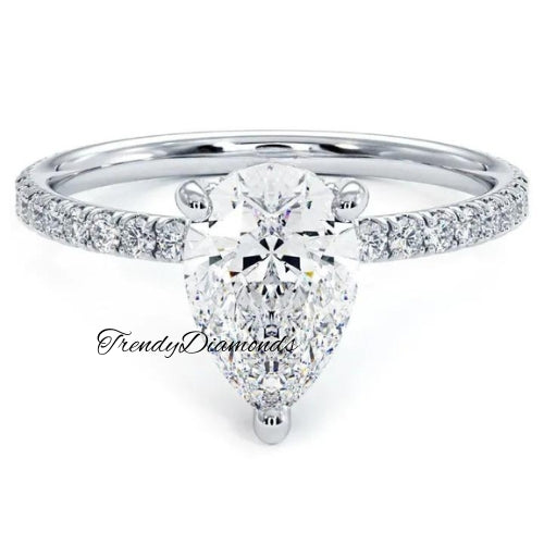 1.5 Carat Pear Shape Petite Micropavé Wire Basket