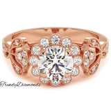 1.53 Carat H-SI1 Round Diamond Engagement Ring 14k Rose Gold Vintage Style