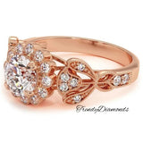 1.53 Carat H-SI1 Round Diamond Engagement Ring 14k Rose Gold Vintage Style