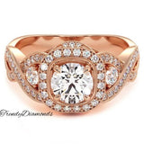 1.48 Carat D-VS1 Round Diamond Engagement Ring 14k Rose Gold Vintage Style