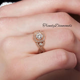 1.48 Carat D-VS1 Round Diamond Engagement Ring 14k Rose Gold Vintage Style