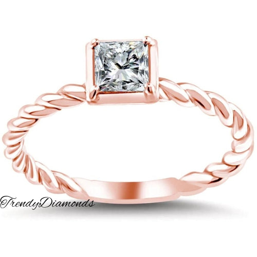 0.61 Carat G-VS2 Princess Cut Diamond Solitaire Engagement Ring 14k Rose Gold