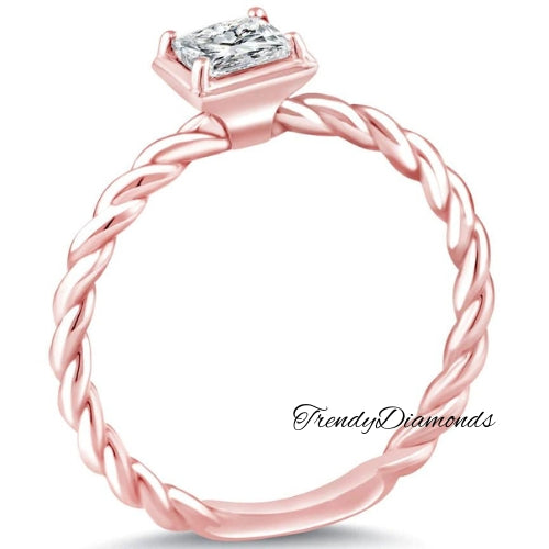 0.61 Carat G-VS2 Princess Cut Diamond Solitaire Engagement Ring 14k Rose Gold