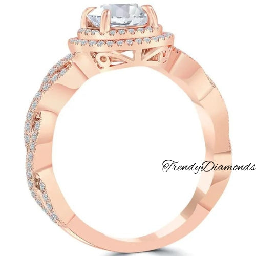Carat E-VS2 Round Diamond Engagement Ring 14k Rose Gold Vintage Style