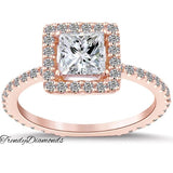 2.02 Carat G-SI1 Princess Cut Diamond Engagement Ring 18k Rose Gold Pave Halo