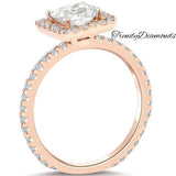 2.02 Carat G-SI1 Princess Cut Diamond Engagement Ring 18k Rose Gold Pave Halo