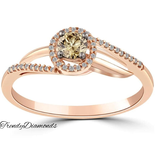 0.40 Carat Natural Fancy Cognac Brown Diamond Engagement Ring 10k Rose Gold