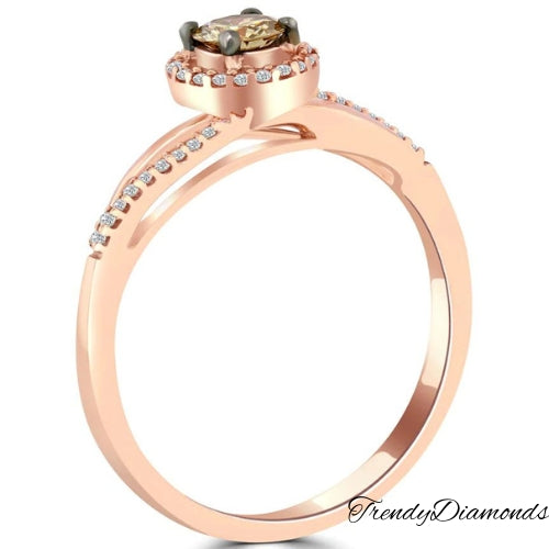 0.40 Carat Natural Fancy Cognac Brown Diamond Engagement Ring 10k Rose Gold