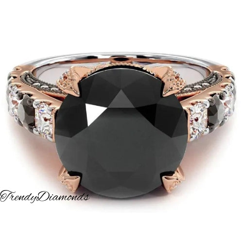 8.18 Carat Certified Natural Black Diamond Engagement Ring 14k Rose Gold