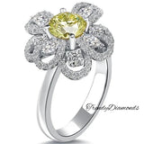 2.01 Carat Fancy Yellow Diamond Flower Shape Engagement Ring 18k White Gold