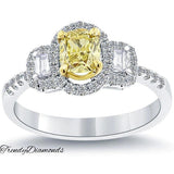 0.94 Ct. Fancy Yellow Cushion Cut Diamond Engagement Ring 14k Gold Vintage Style