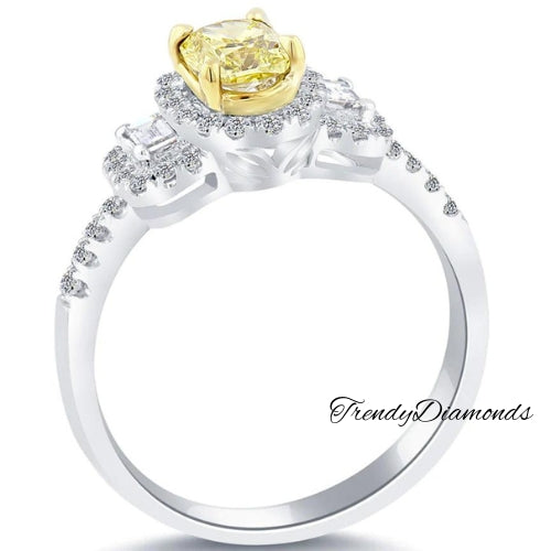 0.94 Ct. Fancy Yellow Cushion Cut Diamond Engagement Ring 14k Gold Vintage Style