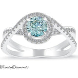 1.08 Carat Fancy Blue Diamond Engagement Ring 14k White Gold Pave Halo