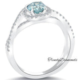 1.08 Carat Fancy Blue Diamond Engagement Ring 14k White Gold Pave Halo