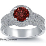 2.75 Ct. Fancy Red Natural Diamond Engagement Ring 14k White Gold Vintage Style