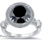 5.06 Carat Certified Black Diamond Engagement Ring Pave Halo 18k White Gold