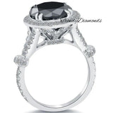 5.06 Carat Certified Black Diamond Engagement Ring Pave Halo 18k White Gold