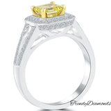 2.02 Carat Fancy Yellow Asscher Cut Diamond Engagement Ring 18k Pave Halo