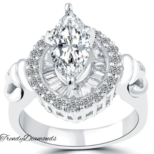3.01 Carat H-SI2 Marquise Cut Vintage Style Natural Diamond Engagement Ring 14k