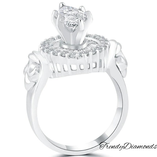 3.01 Carat H-SI2 Marquise Cut Vintage Style Natural Diamond Engagement Ring 14k