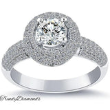 2.33 Carat H-SI1 Natural Round Diamond Engagement Ring 18k White Gold Pave Halo