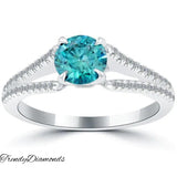 1.22 Carat Certified Fancy Blue Round Diamond Engagement Ring 18k White Gold