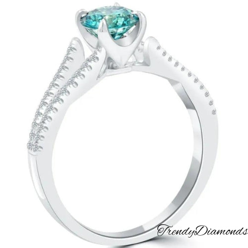 1.22 Carat Certified Fancy Blue Round Diamond Engagement Ring 18k White Gold