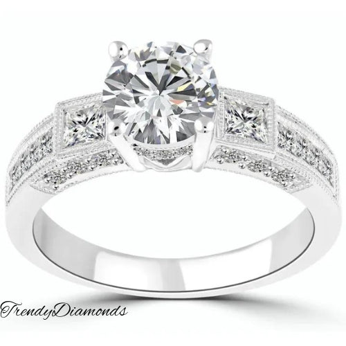 1.96 Carat F-SI3 Certified Natural Round Diamond Engagement Ring 18k White Gold
