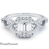 2.32 Carat G-SI1 EGL Certified Emerald Cut Diamond Engagement Ring 18k Pave Halo