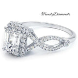 2.32 Carat G-SI1 EGL Certified Emerald Cut Diamond Engagement Ring 18k Pave Halo