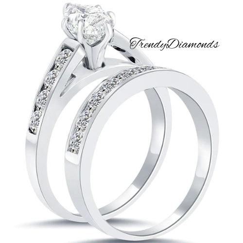 3.08 Ct. G-VS2 Marquise Cut Diamond Engagement Ring & Wedding Band Set PLATINUM