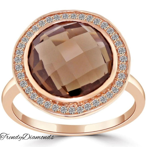 7.21 CTW Smokey Brown Topaz & Diamond Fashion Cocktail Ring 14k Rose Gold