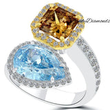 6.56 Carat Fancy Blue & Cognac Brown Diamond Cocktail Ring 14k White Gold