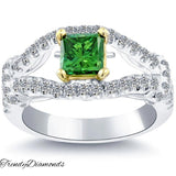 1.86 Carat Fancy Green Princess Cut Diamond Engagement Ring 14k White Gold